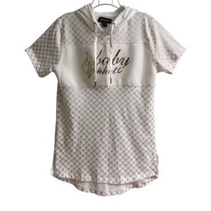 Baby Phat Y2K VTG Gold Lettering White Cotton Blend Short Sleeve Hoodie Size M